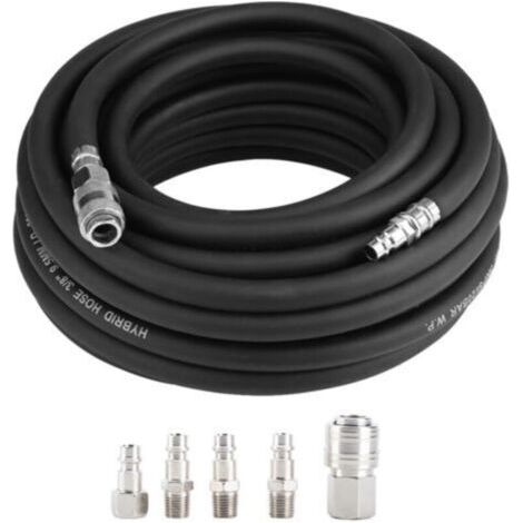 Tuyau d'air pneumatique flexible en caoutchouc de 15 m avec kit d'accessoires pour compresseur de 5 pièces