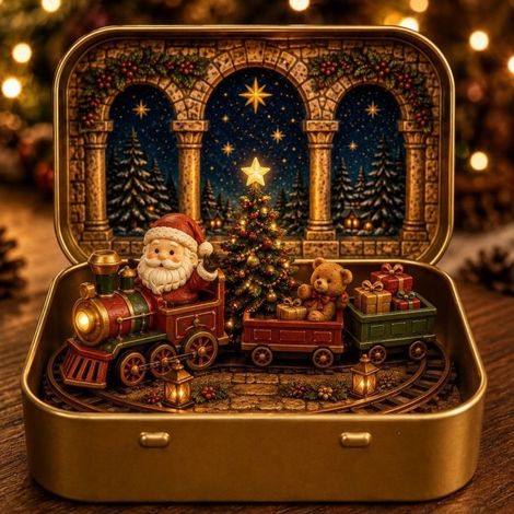 Gigante GmbH - Figurine miniature en forme de boîte, très populaire, au design unique et fantaisiste, représentant une réunion aux chandelles - Train de Noël -