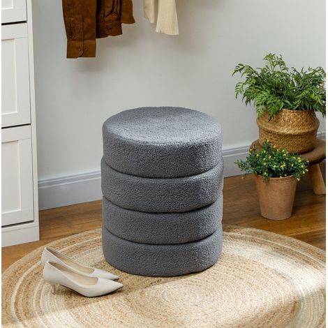 Sillón puff redondo acolchado en teddy para salón gris OKMYHOME (1/5)
