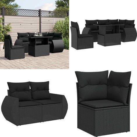 Salon de jardin 6 pcs avec coussins noir résine tressée - Ensemble Salon De Jardin - Meuble Extérieur - Jardin Design - Mobilier Résistant Aux Intempéries - Chaise Lounge - Home & Living (1/5)