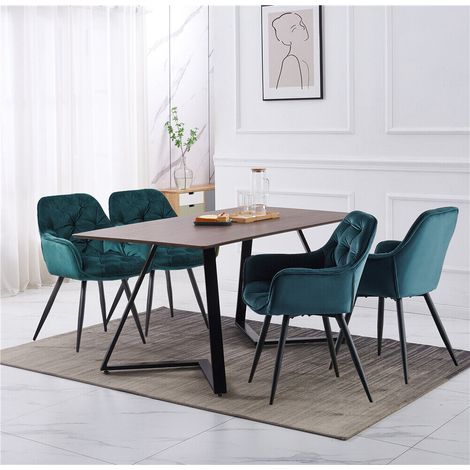 UK 150CM Retro industrial design dining table and 4 chairs set wood table top metal chair leg,teal (1/5)