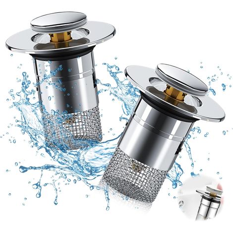 Paquet de 2 Bouchons D'éVier, CréPine D'éVier,Tamis Anti-Clogging,Pop Up Lavabo,Bouchon Universel Lavabo, CréPine de Vidange en Acier Inoxydable pour Cuisine, Salle de Bain Et Balcon (34-40mm) (1/5)