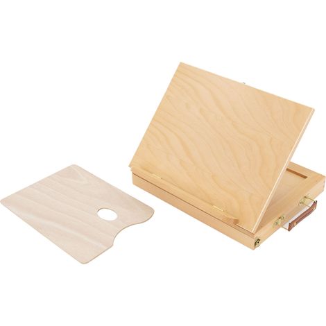 ECD Germany Tischstaffelei aus Holz mit Schublade und Palette, Holzstaffelei klein mit Aufbewahrungsfach, Sitzstaffelei tragbar & verstellbar, Kofferstaffelei zum Malen & Zeichnen, Malkoffer Malkasten