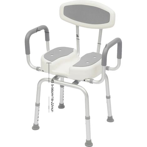 Silla de ducha, rotación de 360 ​​grados, altura ajustable, color blanco. (1/2)