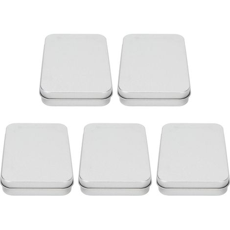 5-teiliges Set rechteckiger, silberfarbener Metall-Teeaufbewahrungsboxen mit Schiebedeckel zur praktischen Aufbewahrung als Geschenk. (1/5)