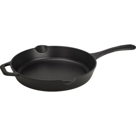 Victoria 36270 Sartén Hierro Fundido Esmaltado Inducción 25cm, Apta Fuego, Barbacoa, Horno Cast Iron Skillet  Negro