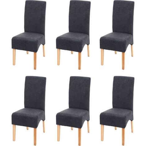 6er-Set Esszimmerstuhl Crotone, Küchenstuhl Stuhl, Stoff/Textil MVG-zertifiziert dunkelgrau, helle Beine (1/5)