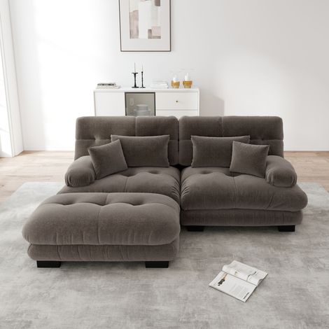 Canapé d'angle modulable en chenille marron 220 x 145 x 81 cm HAVRYA (1/5)