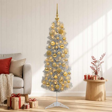 vidaXL Artificial Slim Christmas Tree with Bauble 150 cm 150 LEDs (1/5)