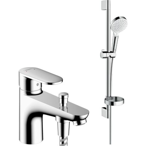 Pack mitigeur baignoire mécanique monotrou HANSGROHE Vernis Blend chromé + Ensemble de douche Crometta 2 jets blanc/chromé
