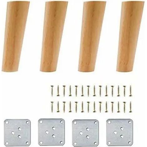 Pieds De Meuble - Bois Massif - Hauteur 15 cm - Pour Canapé Table Basse Lit Placard Meuble TV - Lot De 4