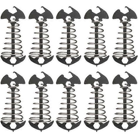 Lot de 10 piquets d'ancrage pour planches de terrasse, en forme d'arête de poisson, avec boucle à ressort, pour le camping et la randonnée, noirs. (1/4)