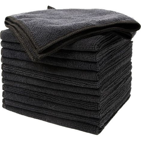 Lot de 12 chiffons de nettoyage multi-usages en microfibre, 32 x 32 cm, noir (1/5)