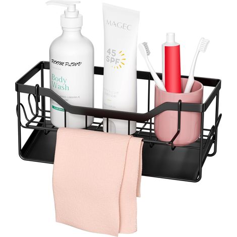Egoutoire Vaisselle Cuisine, Porte Eponge Evier, Égouttoir Vaisselle sur Evier, Organisateur Evier Cuisine, Support Rangement Repose, Range Organiseur d'évier Acier au Carbone (Noir) (1/5)