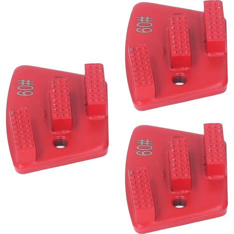 Lot de 3 blocs diamantés rouges 60 pour béton et ciment, forme en éventail à 3 dents longues et 2 trous. Parfaits pour poncer les surfaces irrégulières, polir les sols, décaper la peinture et lisser l (1/5)