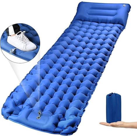 Matelas de camping avec pompe à pied, matelas gonflable automatique épais de 10 cm, tapis de randonnée avec oreiller, matelas pneumatique ultra-léger, idéal pour bivouac, tente et trekking. (1/5)