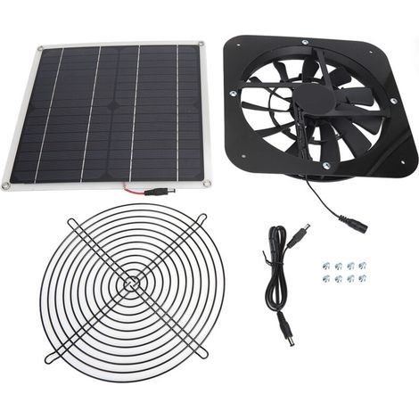 Solar-Lüfterset, 100-W-Solar-Abluftventilator, Solarpanel mit 10-Zoll-Rundventilator für Gewächshaus, Schuppen, Hühnerstall, schwarz (1/5)