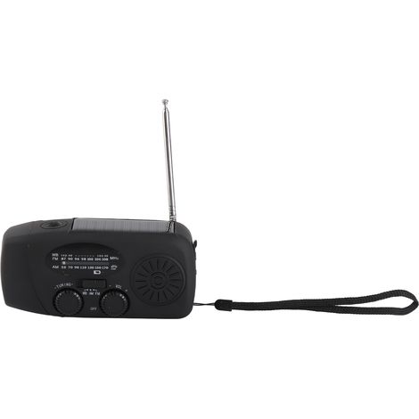 Radio de emergencia portátil recargable con energía solar y manivela, radio AM/FM con linterna de 3 LED, ideal para acampar, hacer senderismo y pescar (negra). (1/5)