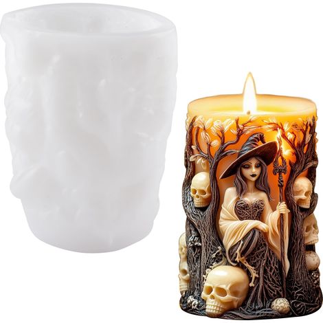 1 moule d'Halloween en résine époxy style sorcière pour fabrication de bougies pour décoration d'intérieur d'Halloween (1/5)