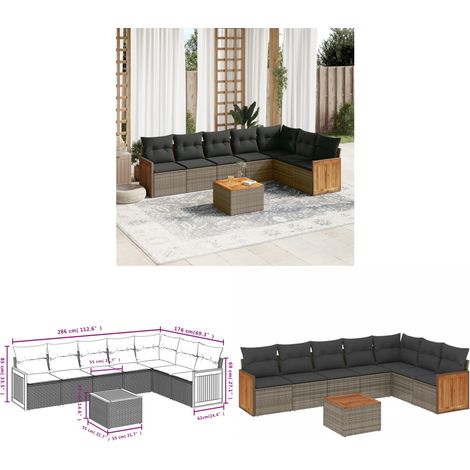 8-tlg. Garten-Sofagarnitur mit Kissen Grau Poly Rattan - Gartenmöbel - Outdoor Möbel - Rattan Gartenset - Lounge Set - Esstisch - Home & Living (1/3)