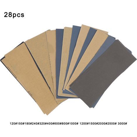 Lot de 28 feuilles de papier abrasif 120-3000 pour polissage et finition (1/5)