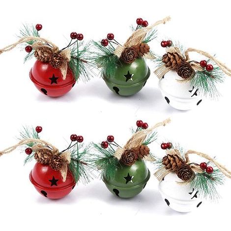 Set mit 6 Weihnachtsglocken mit Tannenzapfen und roten Beeren für Zuhause (1/5)