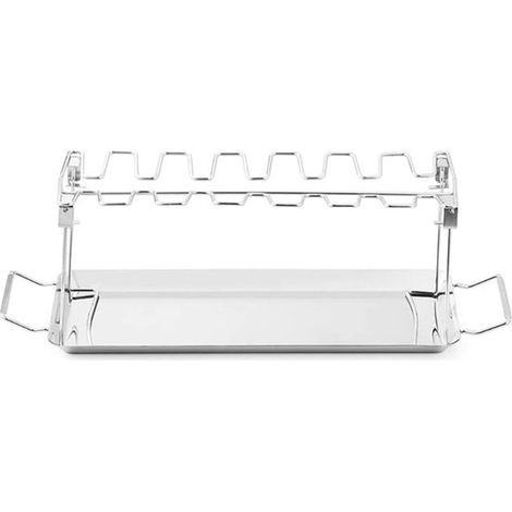 Grille à cuisses de poulet à 12 compartiments avec bac de récupération des graisses - en acier inoxydable - adaptée aux barbecues et fumoirs (1/5)