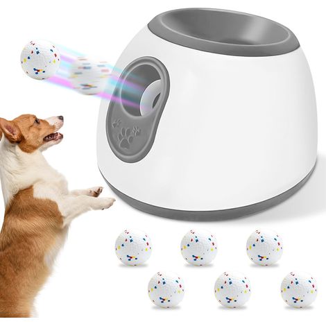 Automatischer Ballwerfer für Hunde mit 6 Bällen, 3 Geschwindigkeitsstufen, Reichweite 3 bis 9 m, für große und kleine Hunde, batteriebetriebener Ballwerfer für