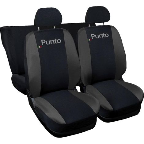 Lupex shop - Coprisedili Auto Compatibili per Punto, Made In Italy, anteriori e posteriori con copri poggiatesta incluso, tessuto poliestere, colore - Nero\Grigio Scuro (1/4)