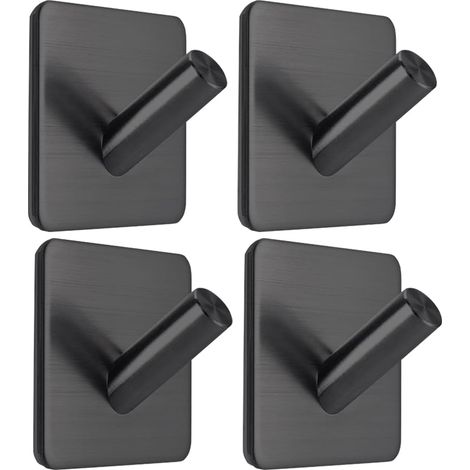 Crochets adhésifs pour serviettes, baton en acier inoxydable étanche sur les crochets de douche, porte-serviettes pour suspendre, noir mat, salle de bain, cuisine, 4 paquets (1/5)