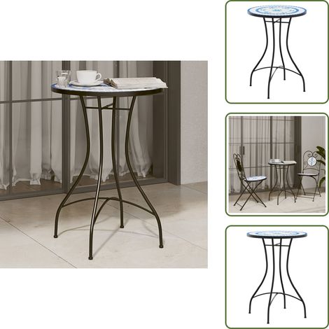 The Living Store Table de bistro mosaïque bleu et blanc Ø50x70 cm céramique - Table De Bistro - Table Extérieure - Table Mosaïque - Table En Céramique - Mobilier De Jardin