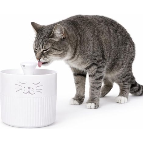 fontanella per gatti - Flamingo Mali rotonda bianco - design esclusivo - 2L - plastica - pompa super silenziosa con arresto automatico - filtro carbone attivo - indicatore luminoso - cavo USB 150 cm (1/2)
