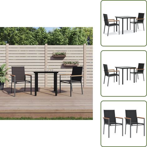 Mesa de comedor - vidaXL Juego de comedor para jardín 3 piezas acero y textilene negro - Sillas de jardín