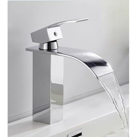 GROOFOO 2PCS Robinet de Lavabo Cascade,Robinet Salle de Bain avec Bobine en Céramique l’Eau Froide et Chaude Disponible, Mitigeur Lavabo Robinetterie en Céramique avec Tuyauterie (1/5)