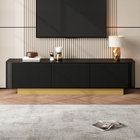 Meuble TV 170 cm long|Console moderne avec rangement, design arrondi, gestion des câbles, façade texturée – Support multimédia pour salon 170CM (1/5)