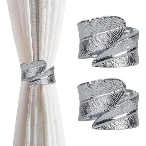 A set of 2 feather-shaped metal curtain clips, classic silver decorative curtain clips (1/5)