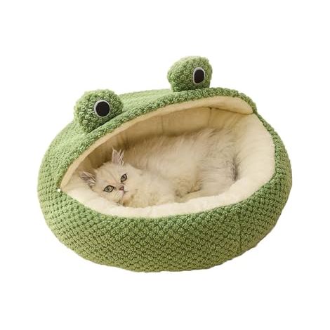 Lit pour chat - Coussin pour chat - Panier en forme de donut - Chaud et doux - En forme de grenouille avec dessous antidérapant - Beau lit pour chats et petits chiots (taille M - 50 cm (1/4)