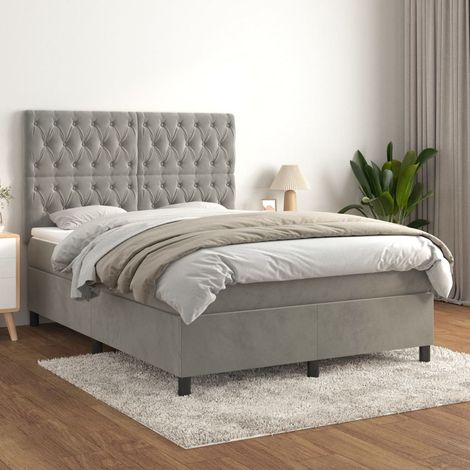 Lit double et matelas Lit à sommier tapissier et matelas Lit Adulte Gris clair 140x190cm Velours BVM52692 (1/5)