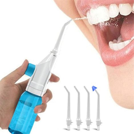 Hydropulseur portable, jet dentaire, irrigateur nasal, nettoyeur de dents, hydropulseur pour la maison et les voyages avec 4 embouts - 110 ml (1/5)