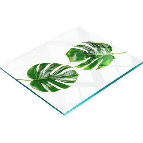 Planche à découper et à servir décorative en verre, motif feuilles tropicales, 60 x 52 cm (1/5)