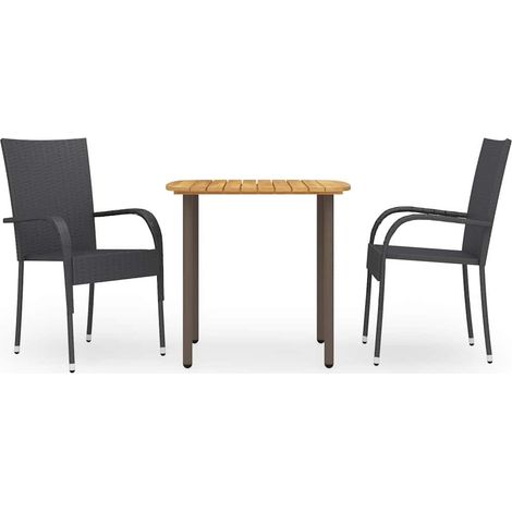 Ensemble Table et Chaise de Jardin 3 pcs - Ensemble de salle à manger de jardin Résine tressée Noir BV676424 - BonneVie (1/5)