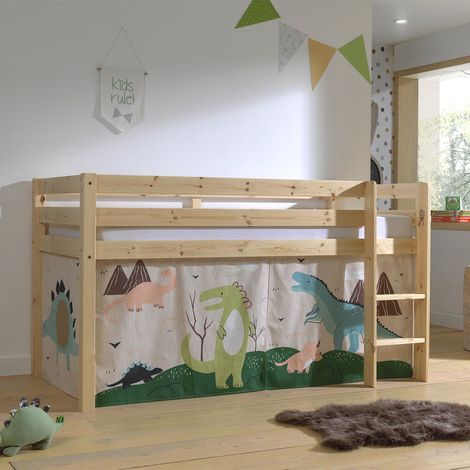 Cama de media altura 90x200 con somier y funda Dino Vipack Pino Madera (1/4)
