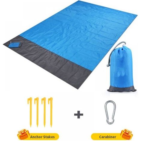 Piece (blue) beach mat, extra large 200 cm x 210 cm, waterproof and sandproof picnic blanket, machine washable nylon (1/4)