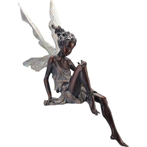 Statue de fée assise (1 pièce), ornement de jardin en résine, artisanat paysager (1/3)