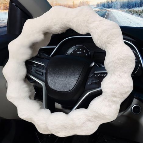 Coprivolante per volante da 38 cm. Tutte le auto. Coprivolante soffice, universale, morbido coprivolante in peluche, caldo accessorio invernale per interni auto. (1/4)