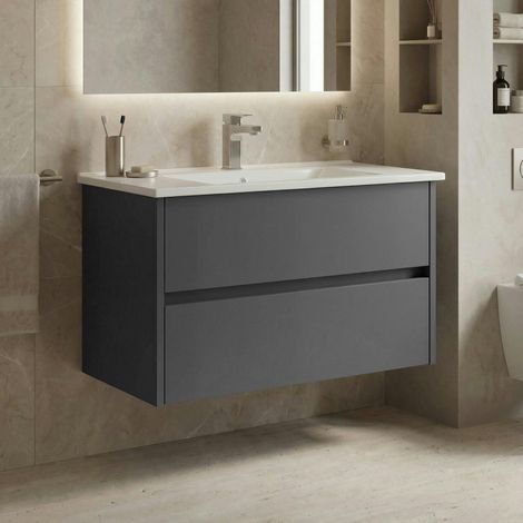 Meuble vasque suspendu 85 cm anthracite 2 tiroirs MOANA (1/4)