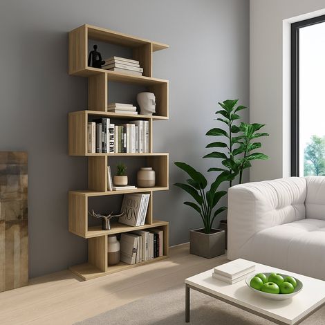 Libreria Clisi, Biblioteca 5 Ripiani, Installazione a Terra, Sfumatura Colore Struttura Rovere, 80x25x191h cm Marrone Rovere (1/3)
