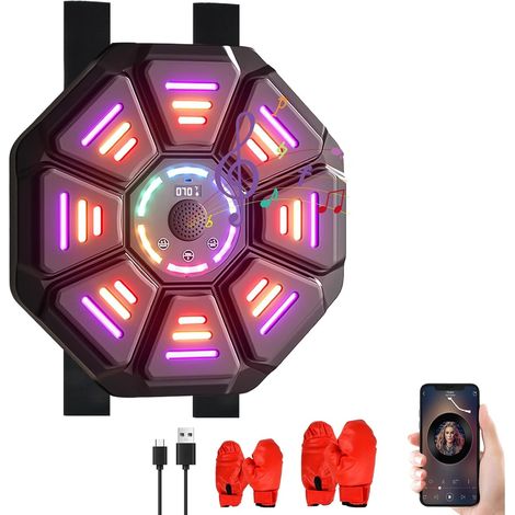 Machine de Boxe Musicale Adultes Enfants, Nouvelle Boxe Mural Musique avec 2 Gants de Boxe, 9 Vitesse & 10 Modes d'entraînement Music Boxing Machine, Cible de Boxe Murale, Connexion Bluetooth