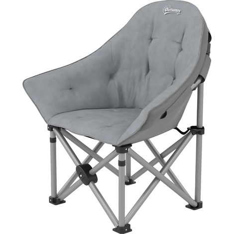 Chaise de camping pliante portable et légère – Siège rembourré, poches latérales, sac de transport, gris foncé (1/5)