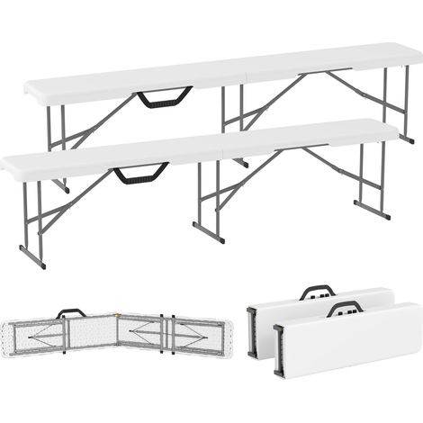 Banc de jardin Lot de 2 bancs pliants avec poignée de Transport en Métal et HDPE 182 x 28 x 42 cm Blanc